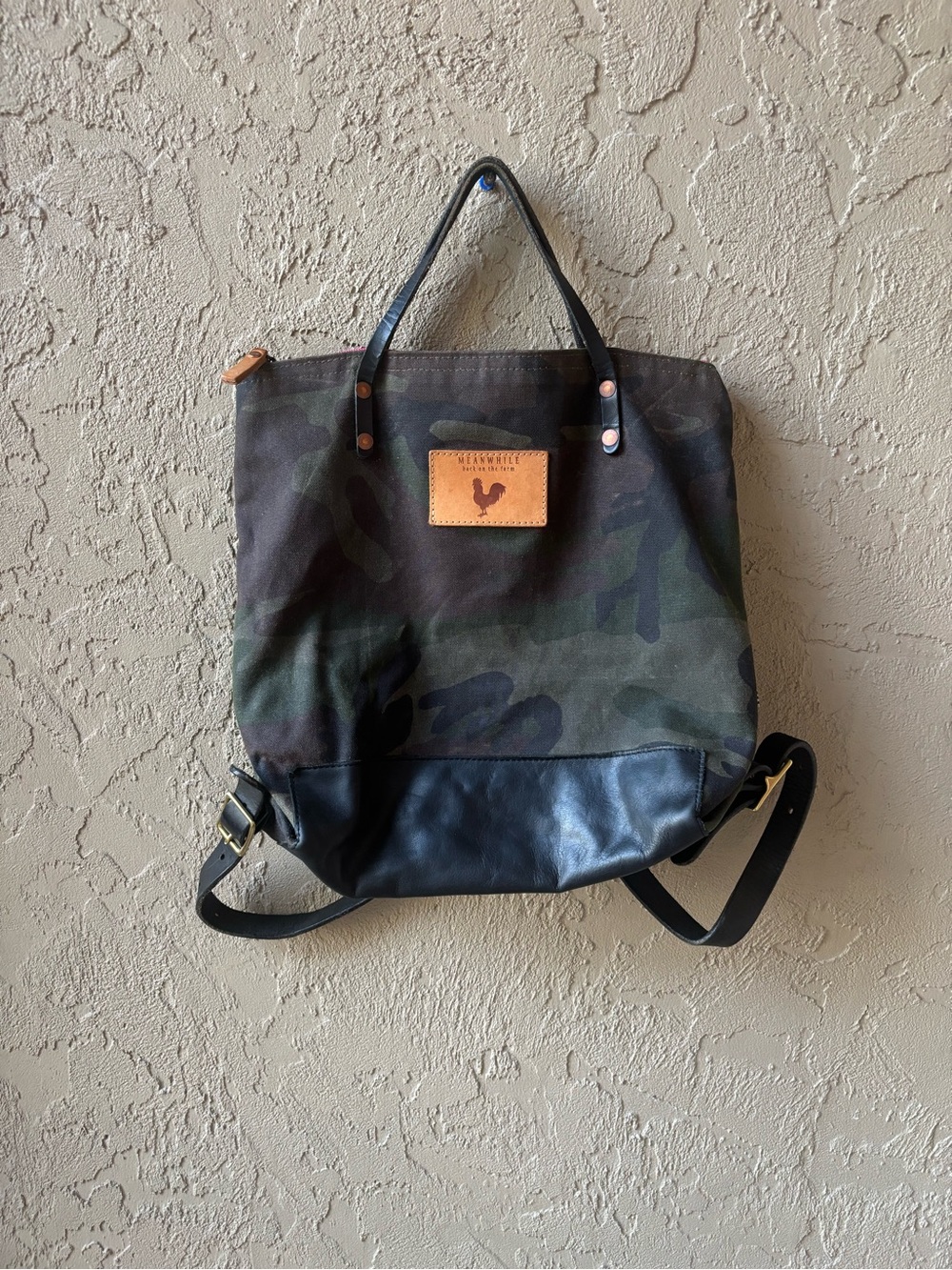 Camo Canvas Travel Tote with Black Leather Trim